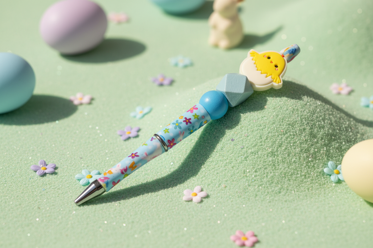 Blue Chick Easter Pen in Spring Setting