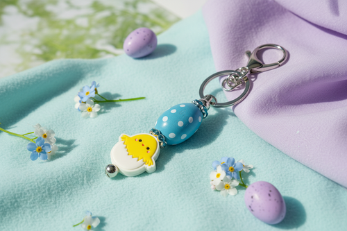 Blue Themed Chick Keychain in Spring Setting