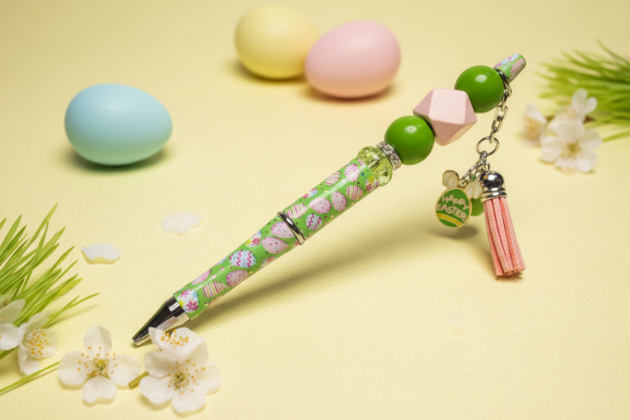 Happy Easter Dangle Green Pen in Spring Setting