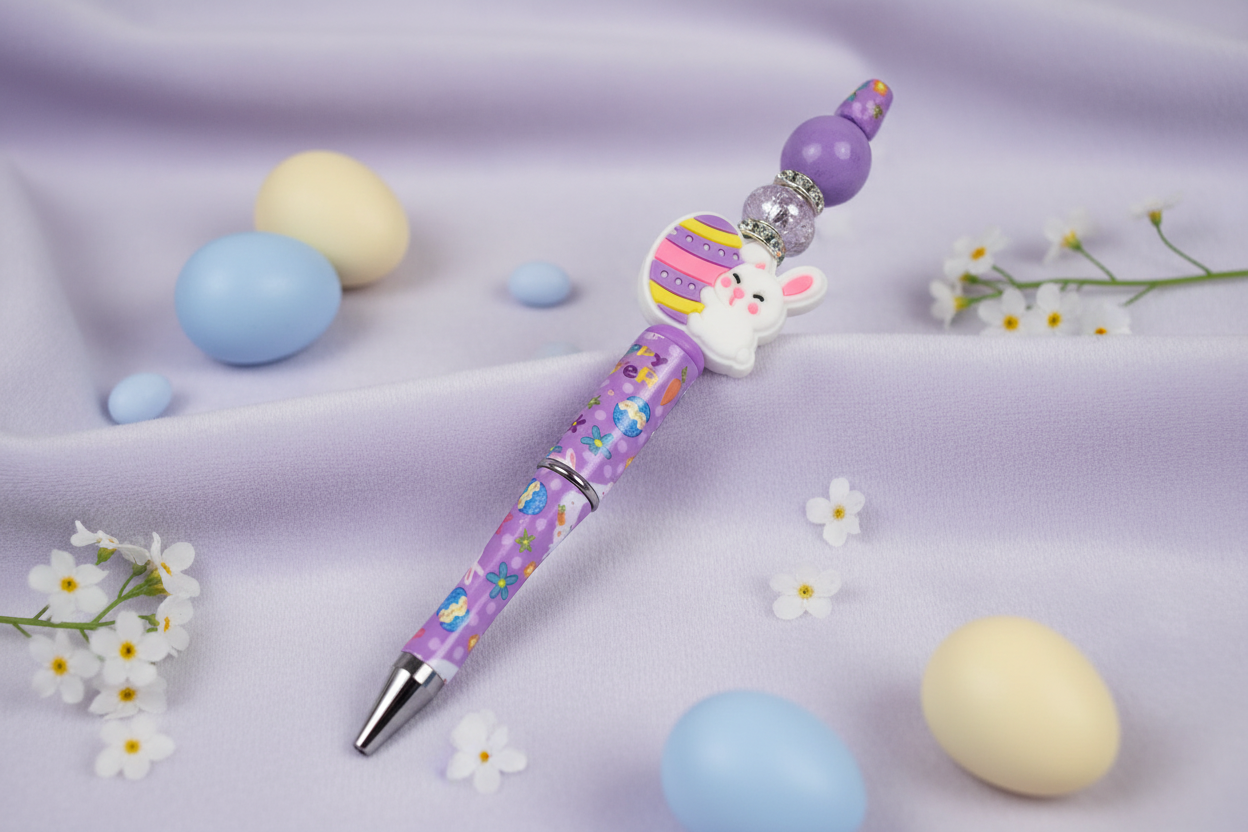 Purple Bunny Easter Beaded Pen in Spring Setting