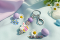 Purple Easter Bunny Keychain in Spring Setting